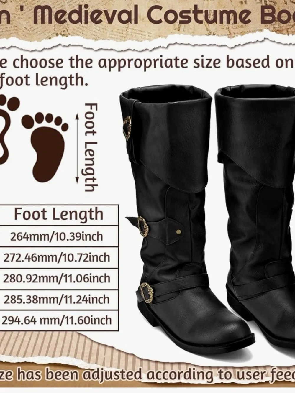 NWOB Cuffbow Men's Medieval Pirate Costume Boots - Black SZ11